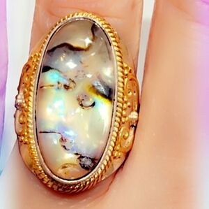 Crystal Dome Abalone Sterling Silver 925 Gemstone Ring